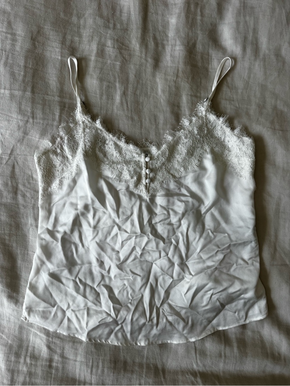 Abercrombie & Fitch White Lace-Trim Camisole with Button Front